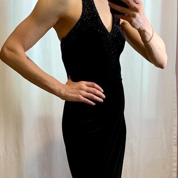 Vintage Niki Livas halter dress, size 4, beaded backless formal prom cocktail - Picture 2 of 9
